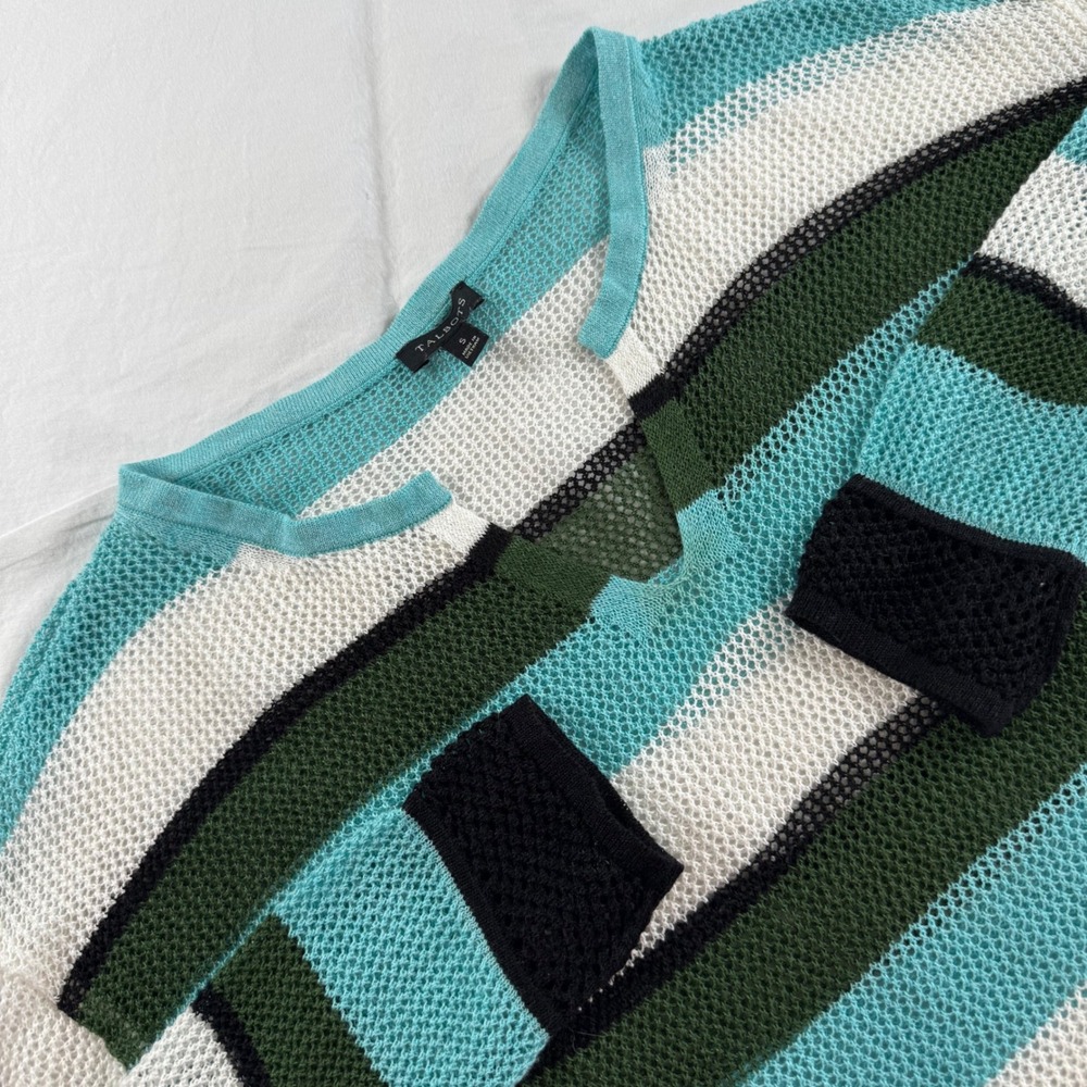 Talbots Women's Size S Multicolor Striped Linen Blend Open Knit Pullover Sweater